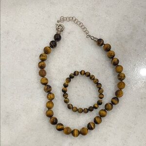 Tiger Eye Beaded Necklace and Bracelet Set